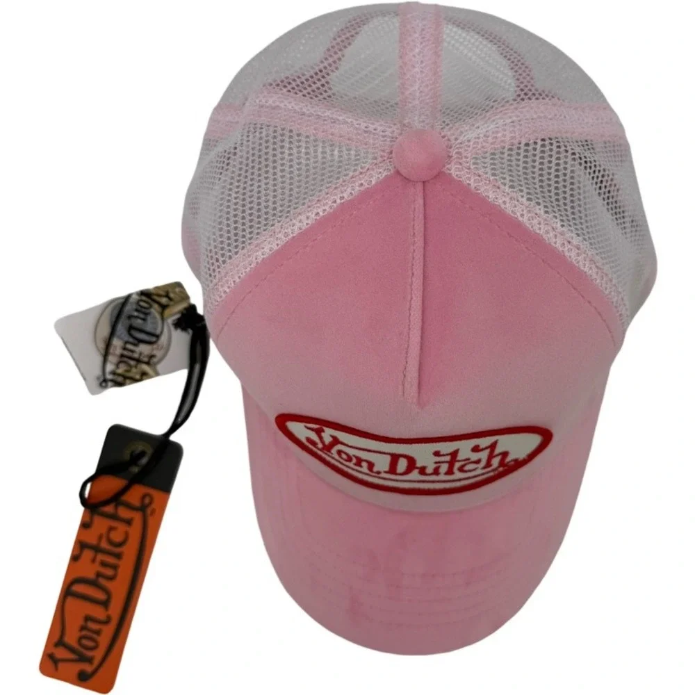 VON DUTCH NEW OS Trucker Hat Pink Velvet Velour Mesh Snapback Y2K Retro Logo